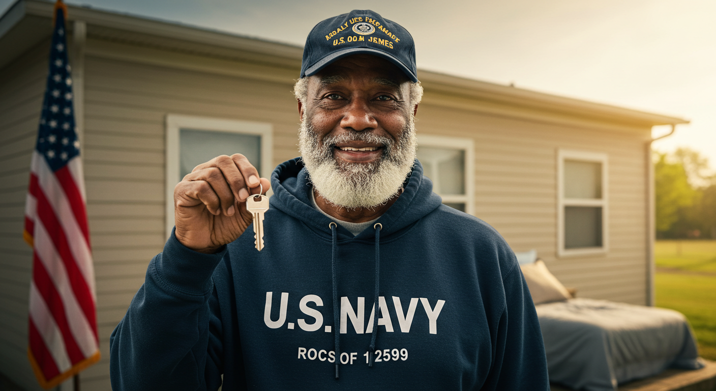 Veteran receiving keys to new housing with case manager support